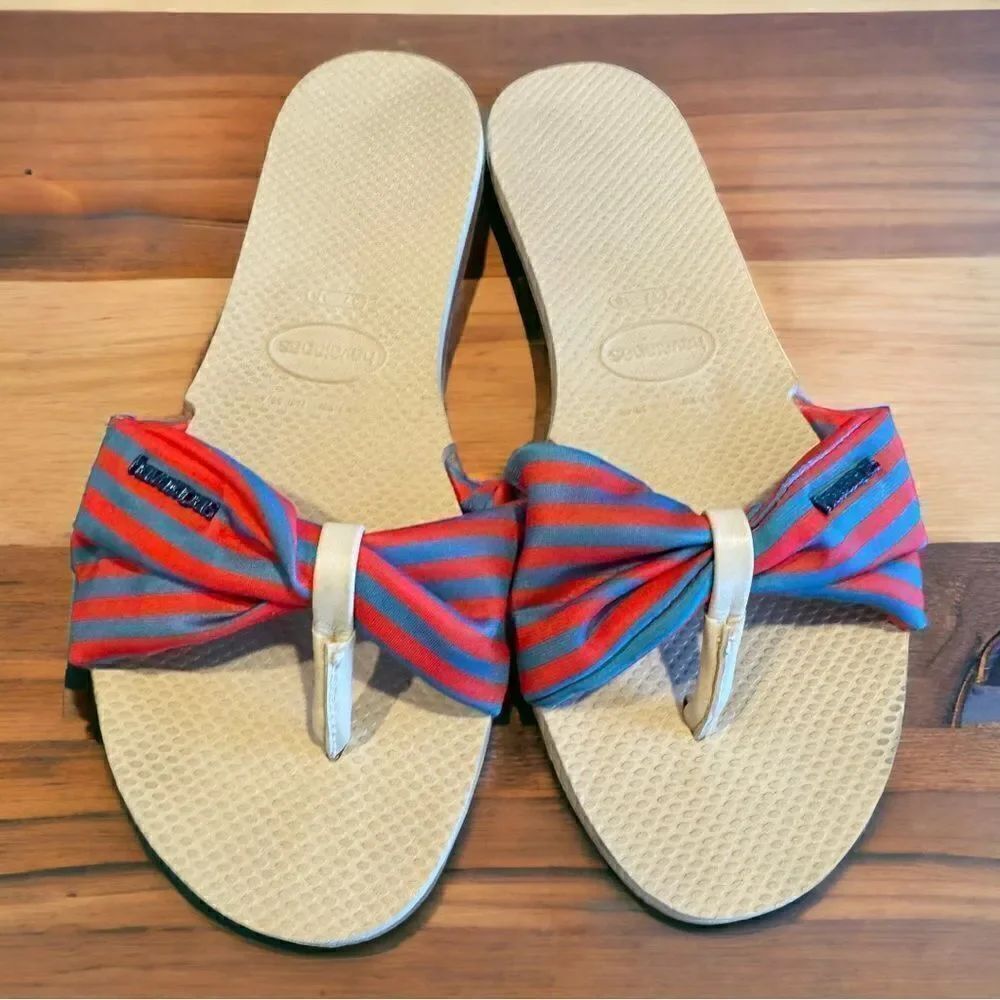 HAVAIANAS SIZE 10 TAN-MULTI STRIPE FLIP FLOP SANDALS Size 37/38 (6/7)
